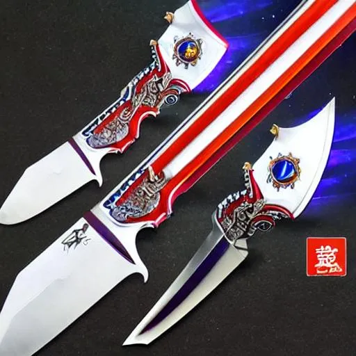 Prompt: sword edition by vels kyuras.big long blade sword has shape like venuzdonoa sword in maou gakuin no futekigousha,planetary image on blade,has blue,purple and red aura,space vibes,HD quality,highly detailed,perfect,painting digital