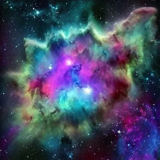 Prompt: Create a realistic gorgeous nebula that is blue, green and purple. Add a cyan aurora around it