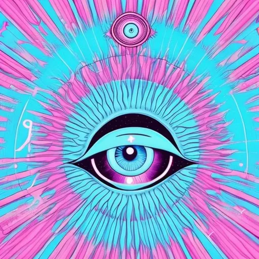 Prompt: open 3rd eye, baby blue pink art, design
