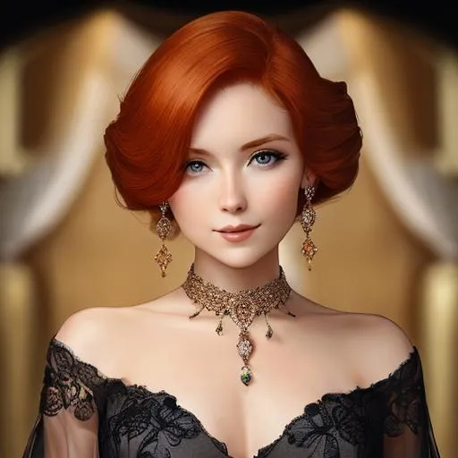 Prompt: Elegant lady with ginger hair,facial closeup