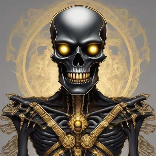 Prompt: black Skeleton, glowing gold eyes, Belt of gigantes, best quality, masterpiece, in cartoon style