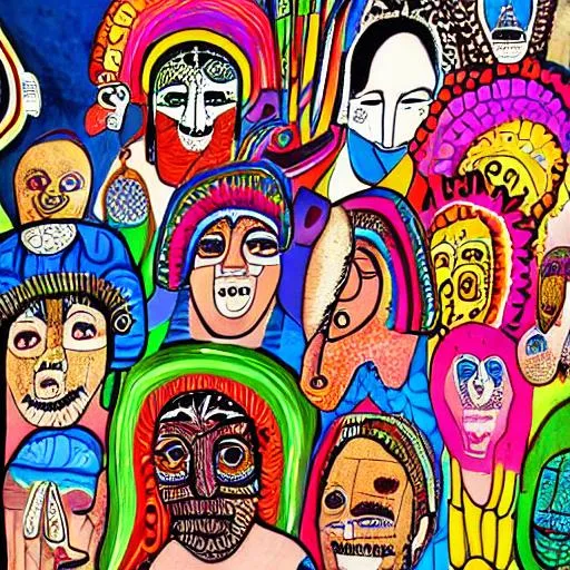 Prompt: Latin american style art with demographic theme, include diversity