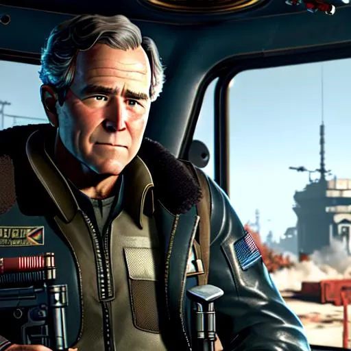 Prompt: George Bush, fallout 4, cybernetic implants, gun, high fidelity, high res, photorealistic

