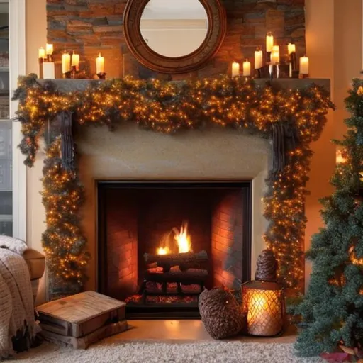 Prompt: Image of a cozy fireplace
