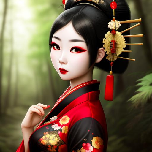 Chinese girl, geisha, face, black hair, painted face... | OpenArt