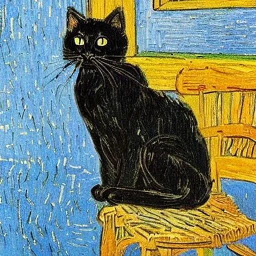 Prompt: Black cat in Japan Van gogh