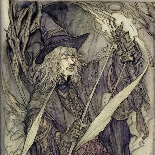 Prompt: Arthur Rackham style wizard