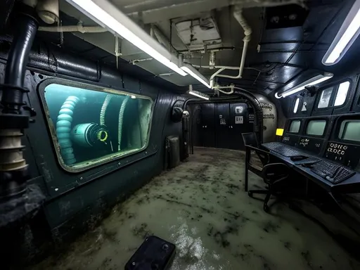 Prompt: Dark Government office on submarine