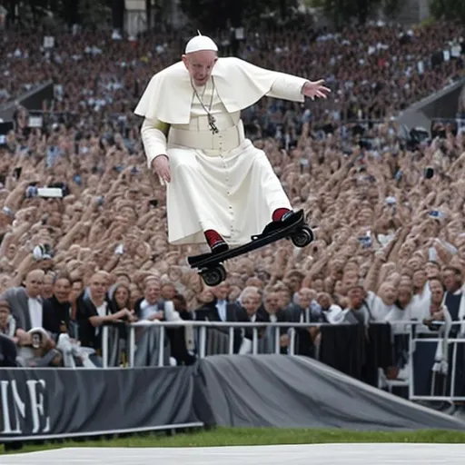 Prompt: pope doing kick flip


