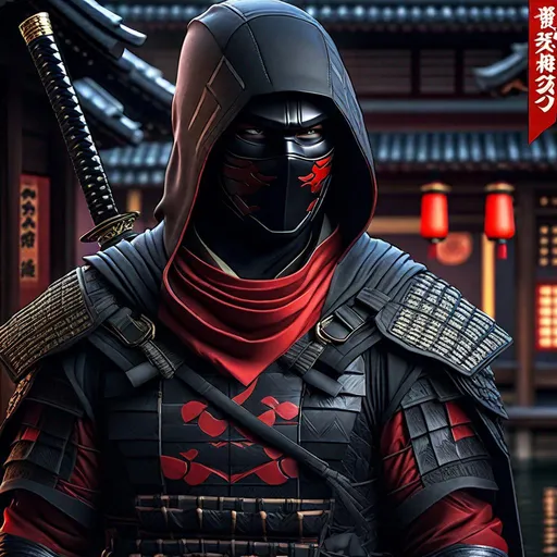 Prompt: Portrait of {  Ninja jason todd redhood } in  {edo era Japan}, perfect composition, hyperrealistic, super detailed, 8k, high quality, trending art, trending on artstation, sharp focus, studio photo, intricate details, highly detailed,happy face, by greg rutkowski