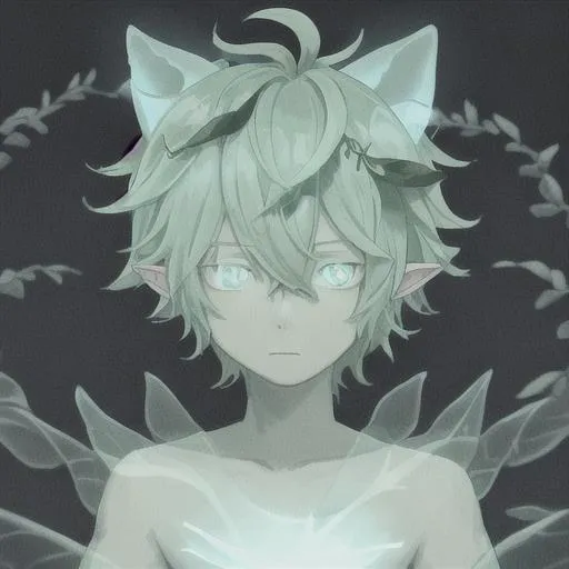 Prompt:  bioluminescent anime boy with leaf ears 


