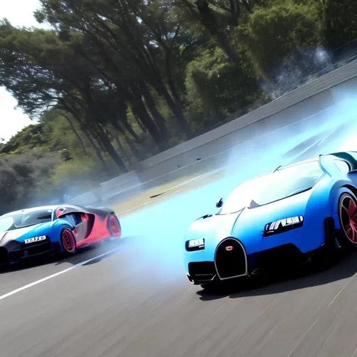 Prompt: a Bugatti racing a Lamborghini at high speed anime

 