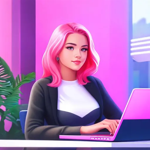 Prompt: Full body Portrait of {NSFWteenager typing on laptop in office} with {pink} hair and with cute face, {In the home office hd}, full body, perfect composition, hyperrealistic, super detailed, 8k, high quality, trending art , trending on artstation , sharp focus , Realistic background image hd, intricate details, highly detailed.