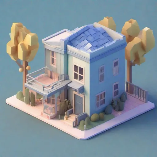 Prompt: Tiny cute isometric house, soft smooth lighting, light source on left, soft colors, soft colors, 100mm lens, 3d blender render, trending on polycount, modular constructivism, blue blackground, physically based rendering, centered