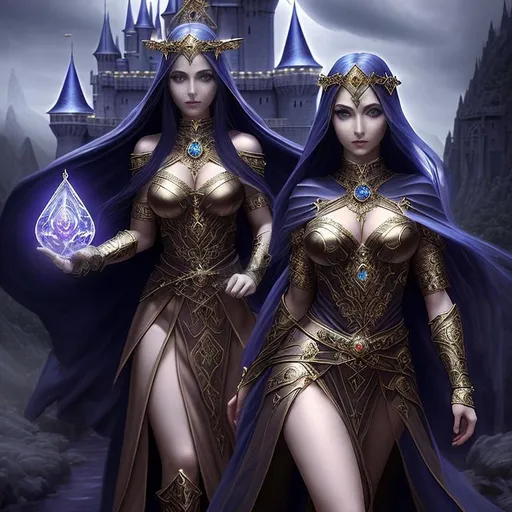 Prompt: Epic, Heroic, fantasy, ominous, cinematic lighting, 3D, HD, [{Beautiful!! Gorgeous!! Goddess}Female as Sorceress, Beautiful big eyes, focus on perfect hands], expansive magical Castle background, hyper realistic, uber detailed, 64k, high quality, sharp focus, intricate details, highly detailed --s98500