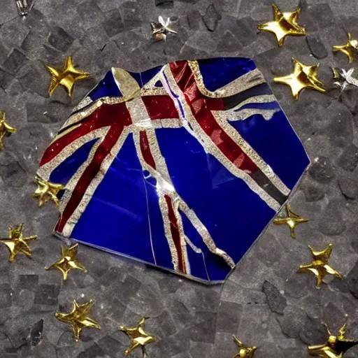 Prompt: very stylish british flag gold and silver gilded crystal stones covering the whole flag and blue and red colors are under the transparent crystal stones to obtain a perfect flag image