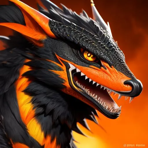 Prompt: Portrait of an anthro wyvern with striking orange fur and iridescent black markings and a cute face, liminal space streets, perfect composition, hyperrealistic, super detailed, 8k, high quality, trending art, trending on artstation, sharp focus, studio photo, intricate details, highly detailed, by greg rutkowski