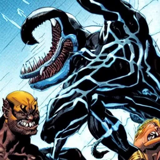 Prompt: venom fight the x men
