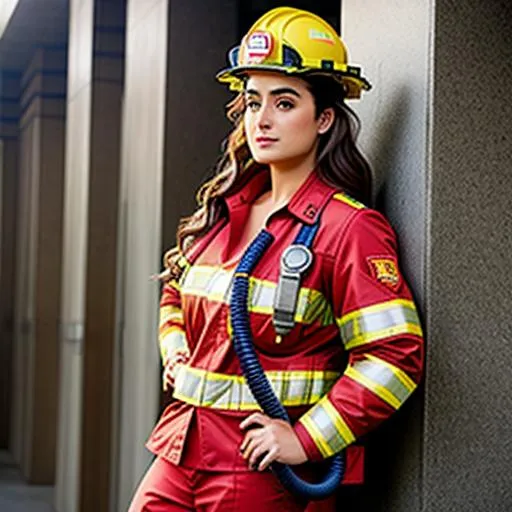 Prompt: Full body Cote de Pablo as super hot fire fighter open unbuttoned 