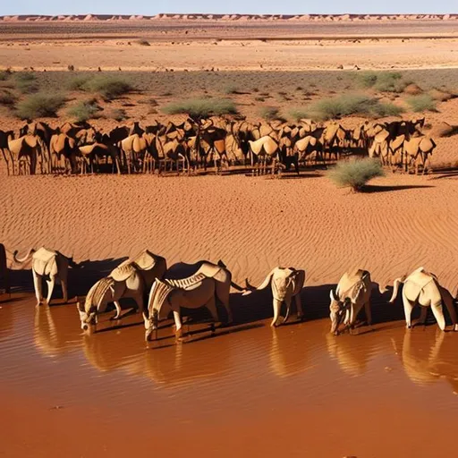 Prompt: Watering hole sahara desert