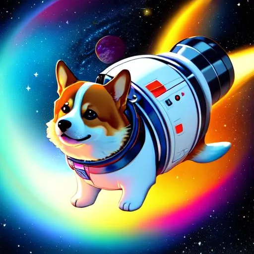 Prompt: (((fat round corgi astronaut))) (((in space))) neon, surreal, art style sam yang and james jean! 