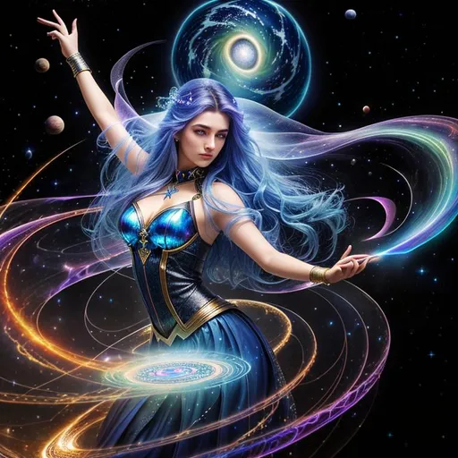 Prompt: splash art, hyper detailed, hyper realistic, highly detailed, dark, surreal heavy mist, floating at the edge of the Universe, in an alien observatory, 

create a 30% transparent computerized hologram of a fantastically Exquisite beautiful, young adult woman, Exceptionally Gorgeous Sorceress, holding the Milky way galaxy on an extended fingertip,

Gorgeous detailed facial features, long legs, vibrant sumptuous, perfect body, ultra pale, visible midriff, ((perfect curly red hair)), magically created armor, heavy iron collar, 

Perfect studio lighting, perfect shading. HDR, UHD, high res, 64k, cinematic lighting, special effects, hd octane render, professional photograph, trending on artstation, .