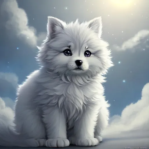 Cute, pink, fluffy, fantasy love puppy, with light