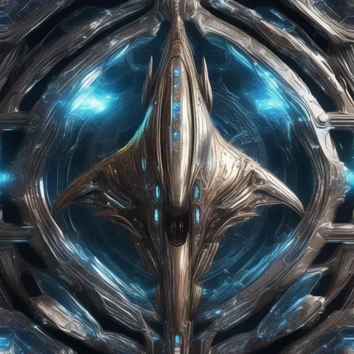 Prompt: Bio-Space ship of metallic flesh, crystal form, space whale, symmetrical , in the style of startrek, realistic, zoom out,  theatrical splash panel, space battle, fleet battle