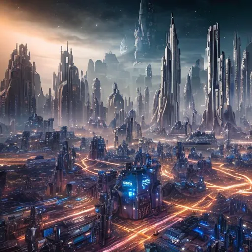 Prompt: Create a intergalactic city, photo realistic, UHD, 