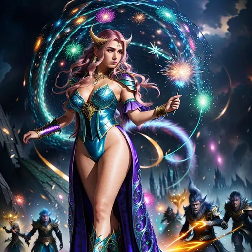 Prompt: Splash art, swirling magical lights, exploding debris, dense fog, create an intricately detailed fantasy art drawing, full body, ultra realistic, 3D Rendered image focused on an enticing, alluring, highly detailed, slender ((random hair color)), hyper detailed realistic diamond encrusted skin, super exotic young adult magical human, {{surrounded by angry orcs.}}, pulling magic into her hands, fighting in an ultimate epic battle against orcs, in a dystopian city destroyed by, 64k resolution, ultra photo realistic, highly exotic, ultimate fantasy, digital concept art, perfect cinematic lighting, perfect shading.