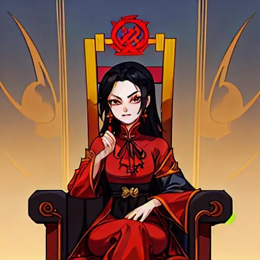 Prompt: Azula from Avatar sitting in a throne room