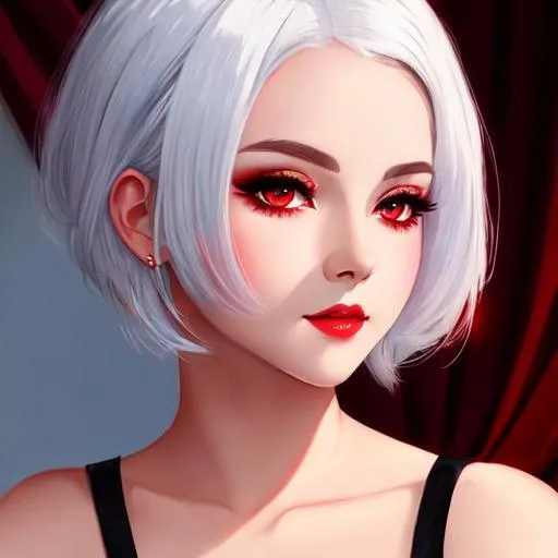 Prompt: maid, white hair, short hair, red eyes, using shadow magic, masterpiece, best quality, best quality, illustration, highres, masterpiece, contour deepening, illustration,(beautiful detailed girl), beautiful detailed glow,