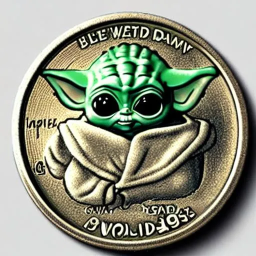 Prompt: Generate Baby Yoda on a coin, just like dogecoin.