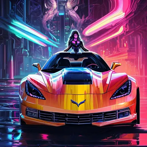 Prompt: "super ultra maga hyperdetailed hyerrealistic portrait of a corvette c9
 as a delirium of the endless infinite,  bright neon vivid colourful articulate make up, the sandman, made by caravaggio stanley artgerm lau wlop rossdraws artstation cgsociety 8k 3D concept art cgsociety octane render"