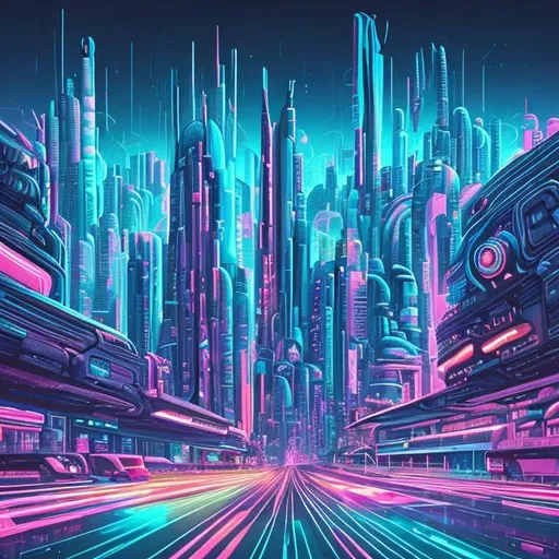 Prompt: Create a vibrant and surreal artwork featuring a futuristic cityscape at dusk, with towering skyscrapers adorned in neon lights and floating vehicles gliding through the air. The scene should evoke a sense of awe and wonder, blending elements of urban life with elements of fantasy and imagination. Let your creativity flow and surprise me with your unique artistic interpretation.