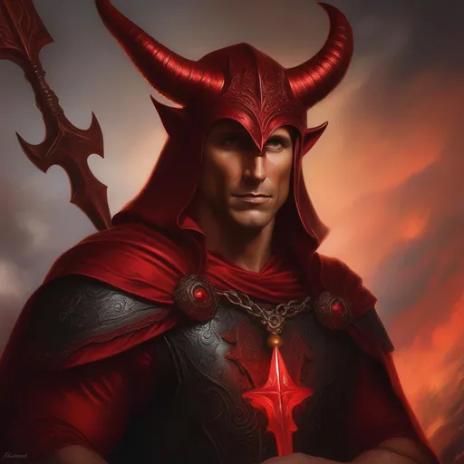 Prompt: (masterpiece, professional oil painting, epic digital art, best quality), Todd Howard as a Devil