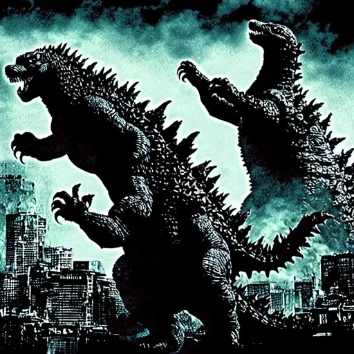 Prompt: Godzilla destroying a city in Tim burton horror style