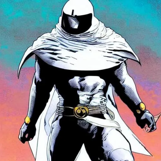 Prompt: moon knight wearing a knight helmet