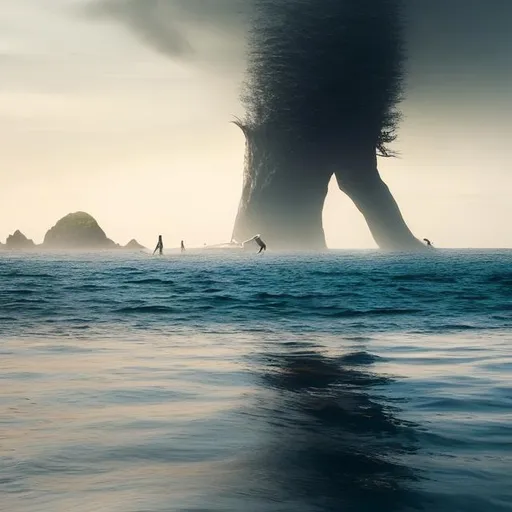 Prompt: giant walking in the ocean