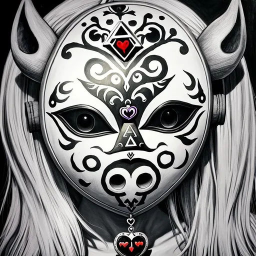 Prompt: can you draw the heart shaped mask from "the legend of zelda majoras mask" can you make it highly artistic like a painting
