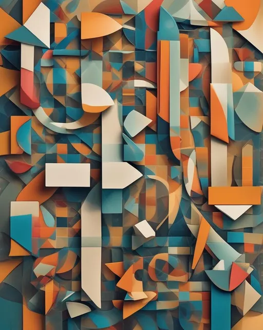 Prompt: A cubist-inspired composition showcasing fragmented geometric shapes from multiple perspectives, forming a vibrant and abstract artwork. Use a macro lens to capture intricate details.