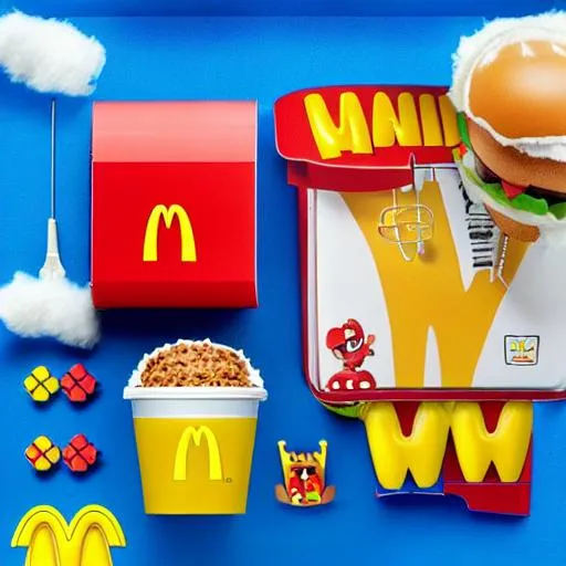 Prompt: McDonalds happy meal with super mario toy
