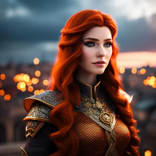 Prompt: D&d human female mage, ginger hair, tower, highly detailed, professional, render, Sharp focus, HD, UHD, HDR, hyperrealistic 