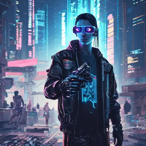 Prompt: Cyberpunk person shooting 