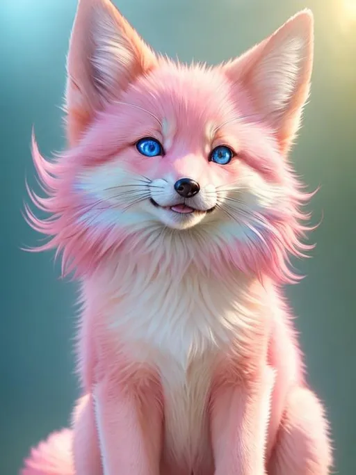 Prompt: pink fox, realistic, epic oil painting, pastel colors, large round blue eyes, hyper detailed eyes, (hyper real), furry, (hyper detailed), photorealism, extremely beautiful, (on back), sprawled, paws in the air, playful, raised paws, UHD, studio lighting, best quality, professional, extremely beautiful, glistening pink fur, billowing silver mane, glistening silver mane, highly saturated colors, thick oil texture, masterpiece, ray tracing, 8k eyes, 8k, highly detailed, highly detailed fur, hyper realistic thick fur, (high quality fur), fluffy, fuzzy, (plump:1.7), (cute fangs, open mouth:1.5), full body shot, hyper detailed eyes, perfect composition, realistic fur, fox nose, highly detailed mouth, realism, ray tracing, soft lighting, studio lighting, masterpiece, trending, instagram, artstation, deviantart, best art, best photograph, unreal engine, high octane, cute, adorable smile, lazy, peaceful, (highly detailed background), vivid, vibrant, intricate facial detail, incredibly sharp detailed eyes, rows of blossoming sakura trees, incredibly realistic fur, concept art, anne stokes, yuino chiri, character reveal, extremely detailed fur, sapphire sky, complementary colors, golden ratio, rich shading, vivid colors, high saturation colors,, silver light beams