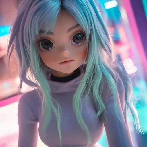 Prompt: New character. Full body pic. Shapely bum. Waifu. Uwu. Stunning. Cute. Tiny. Dimples. Mesmerising . Pheromones. Innocent. Naive. Alluring. Young woman. beauty. Interesting eye makeup. Pastel coloured hair. Incredibly gorgeous. Sweet. Very Futuristic skimpy small tight clothes. Revealing. Realistic. Gritty. Detailed. Full body. Neo Tokyo background.
