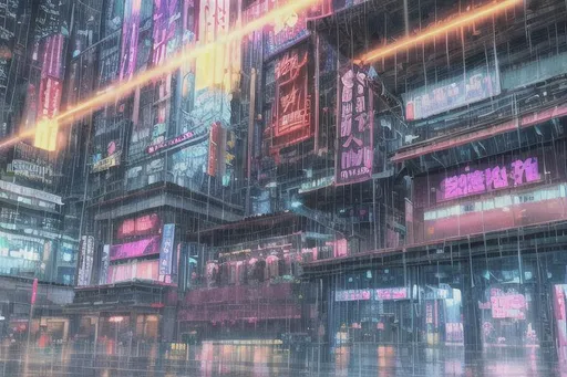 rain. high quality art of a cyberpunk city, Japanes...