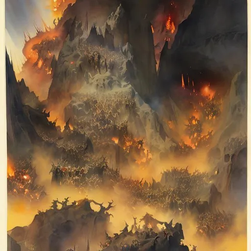 Prompt: the 9 levels of hell, watercolor by Frank Frazetta ssor 16:0 sav 5
-- 750 --q 2 - 