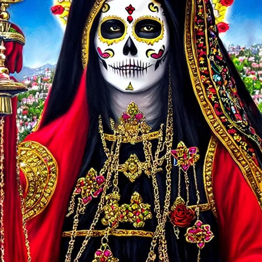 Prompt: santa muerte in hyper realism style
