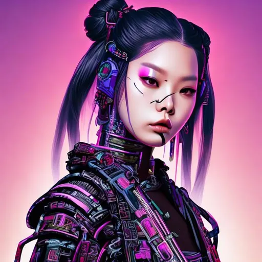 Prompt: Full body Portrait of Kpop jennie cyberpunk samurai